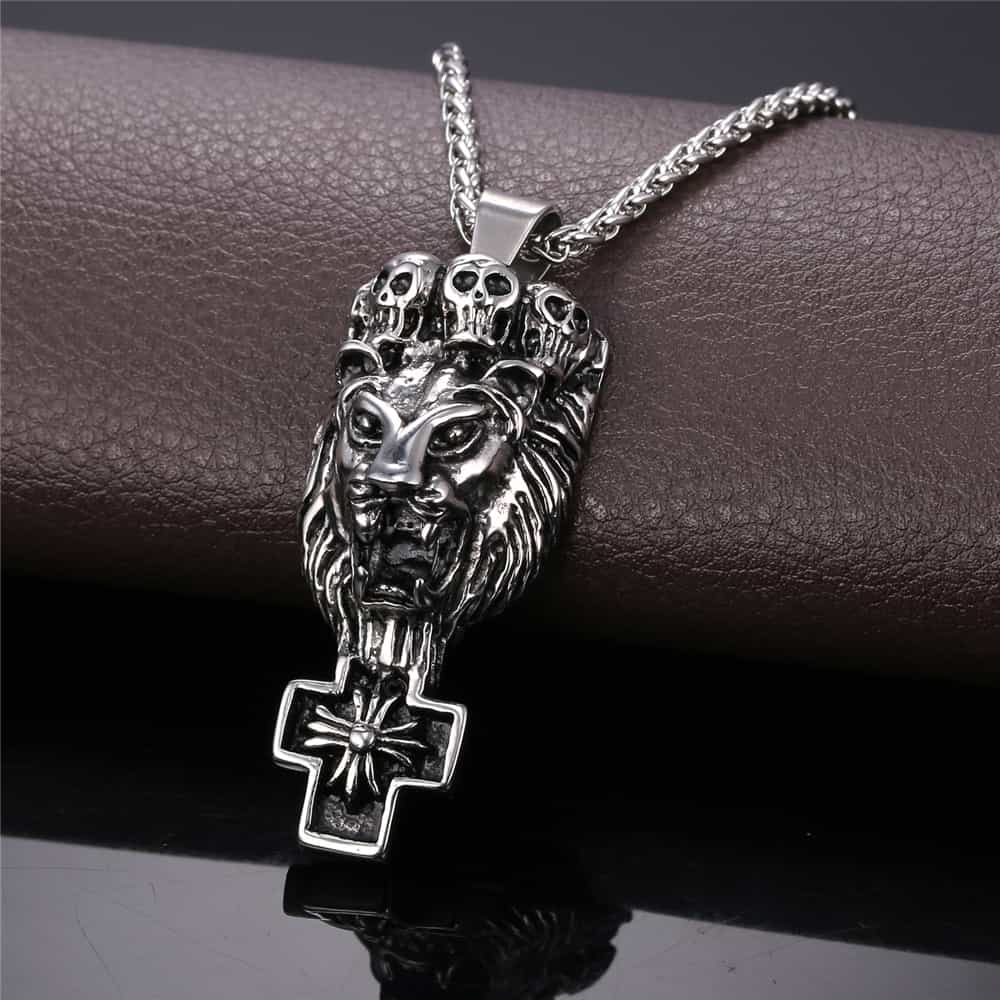 FaithHeart Lion Cross Necklace Lion Skull Necklace For Men FaithHeart