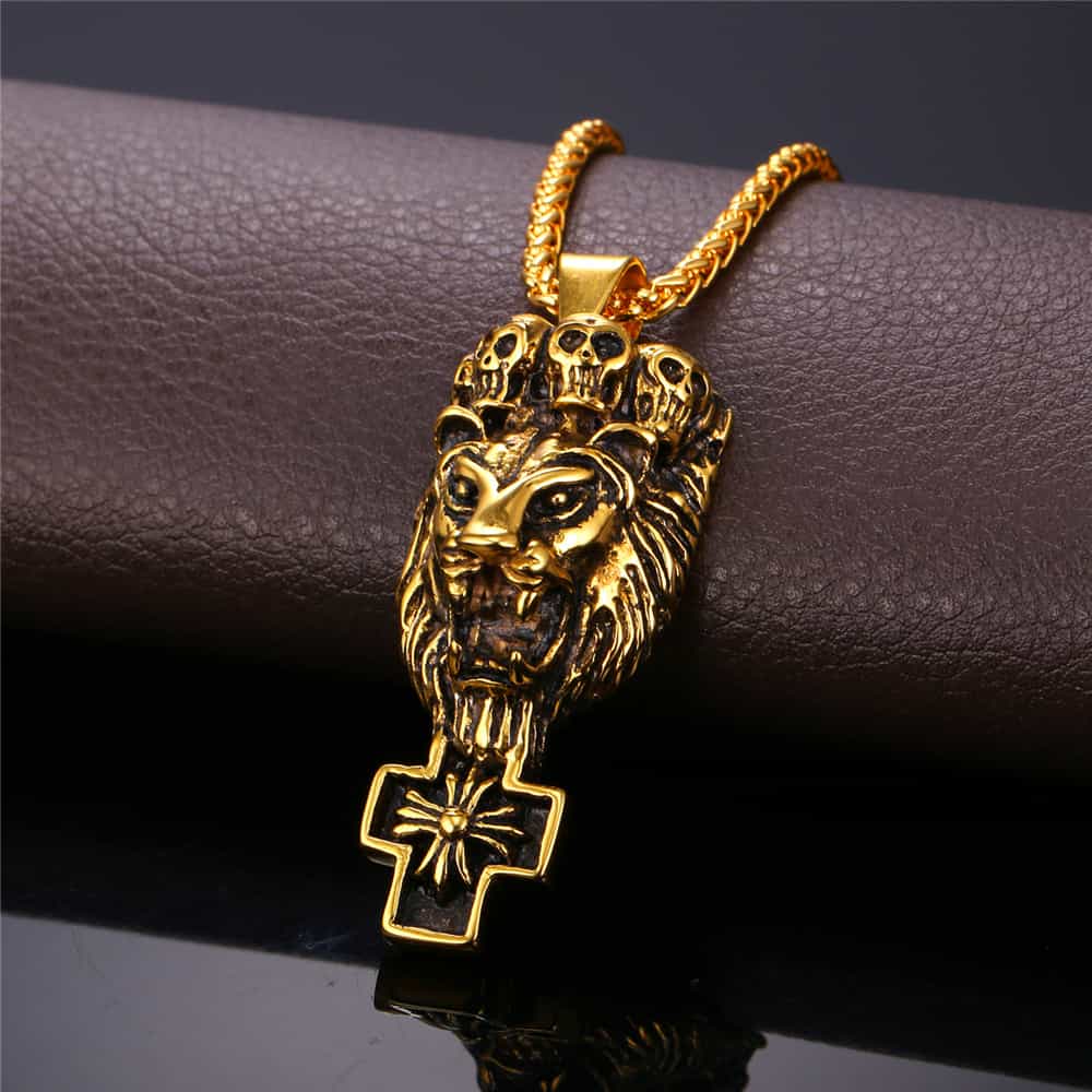FaithHeart Lion Cross Necklace Lion Skull Necklace For Men FaithHeart
