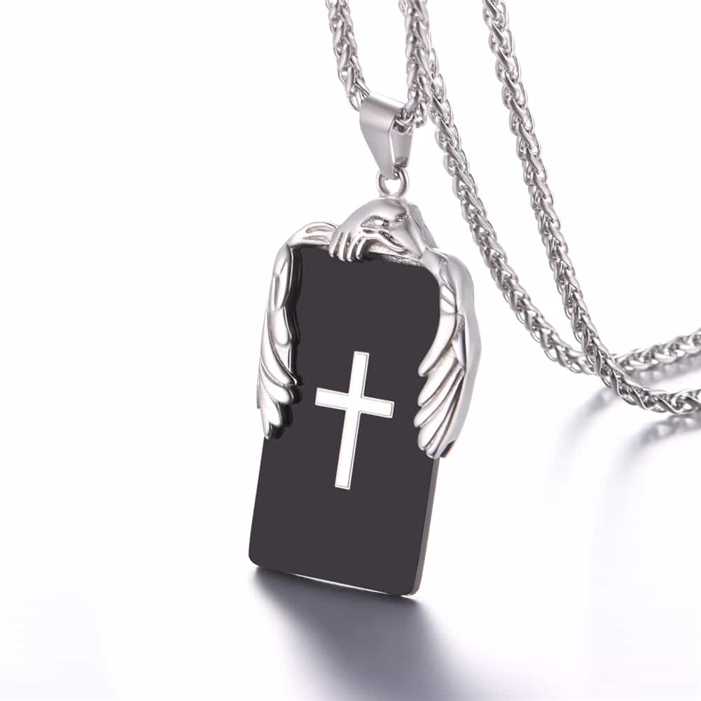 FaithHeart Christian Cross Necklace Dog Tag With Wing FaithHeart