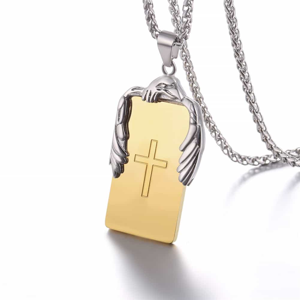 FaithHeart Christian Cross Necklace Dog Tag With Wing FaithHeart