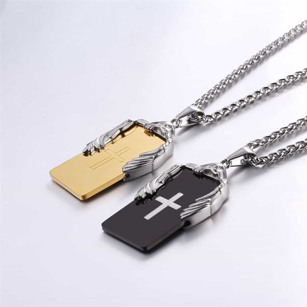 FaithHeart Christian Cross Necklace Dog Tag With Wing FaithHeart