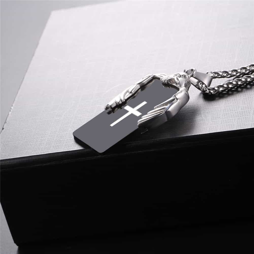 FaithHeart Christian Cross Necklace Dog Tag With Wing FaithHeart