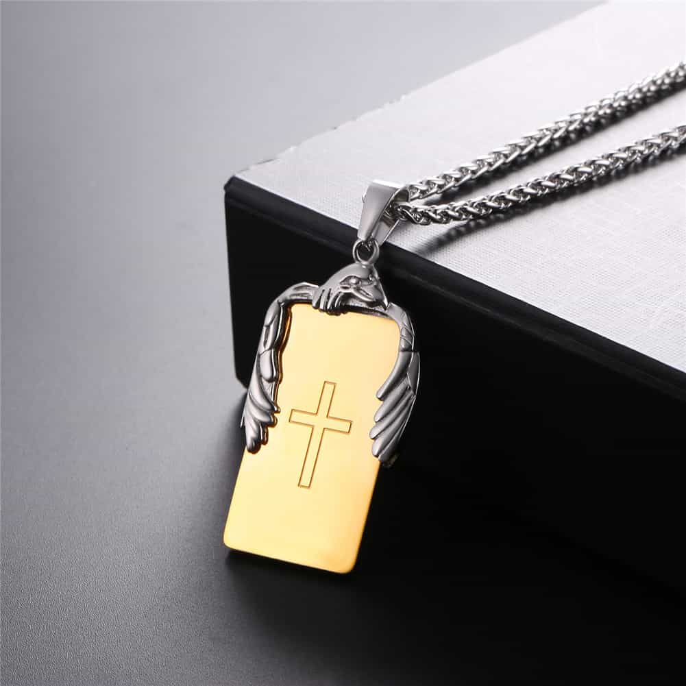 FaithHeart Christian Cross Necklace Dog Tag With Wing FaithHeart