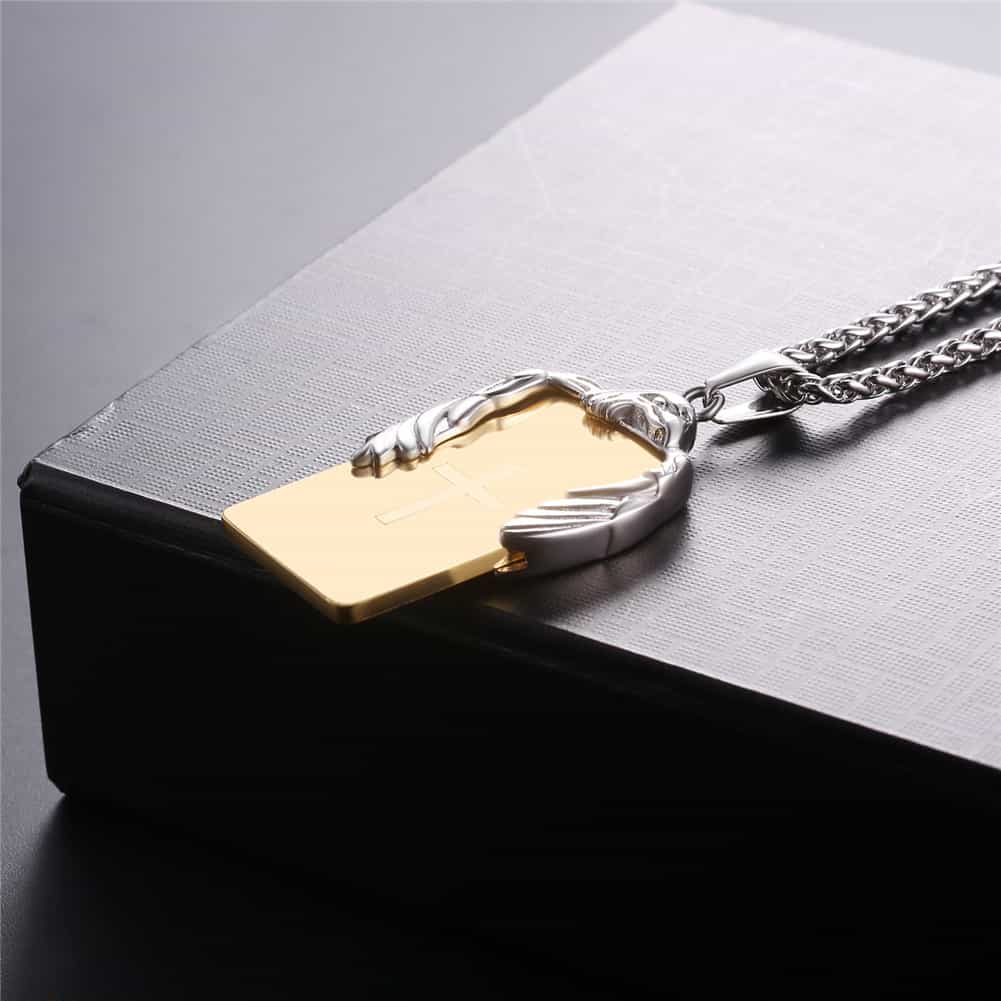FaithHeart Christian Cross Necklace Dog Tag With Wing FaithHeart