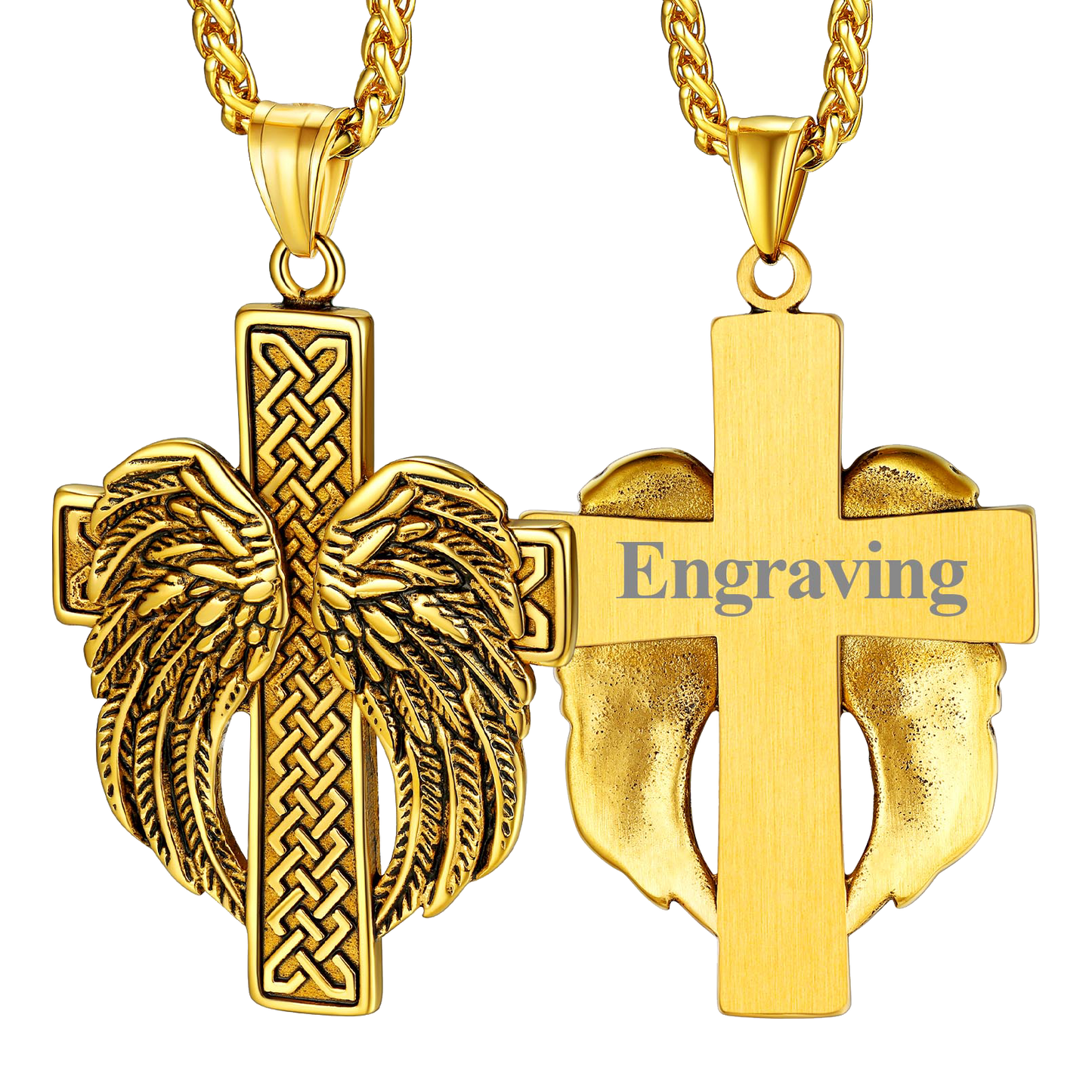 FaithHeart Angel Wing Cross Necklace Pendant for Men FaithHeart