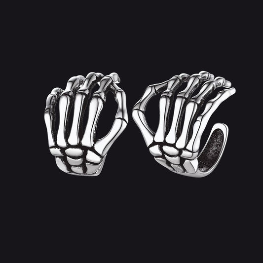 FaithHeart Sterling Silver Skull Skeleton Hand Ear Cuff Earrings FaithHeartimg