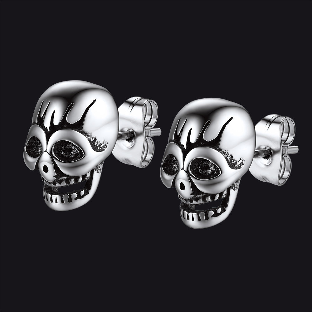FaithHeart Gothic Skull Stud Earrings For Men Stainless Steel FaithHeart