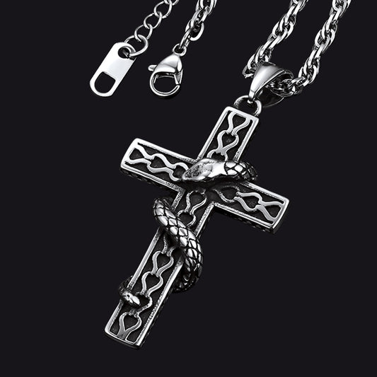 FaithHeart Gothic Snake Cross Necklace Stainless Steel for Men FaithHeartimg