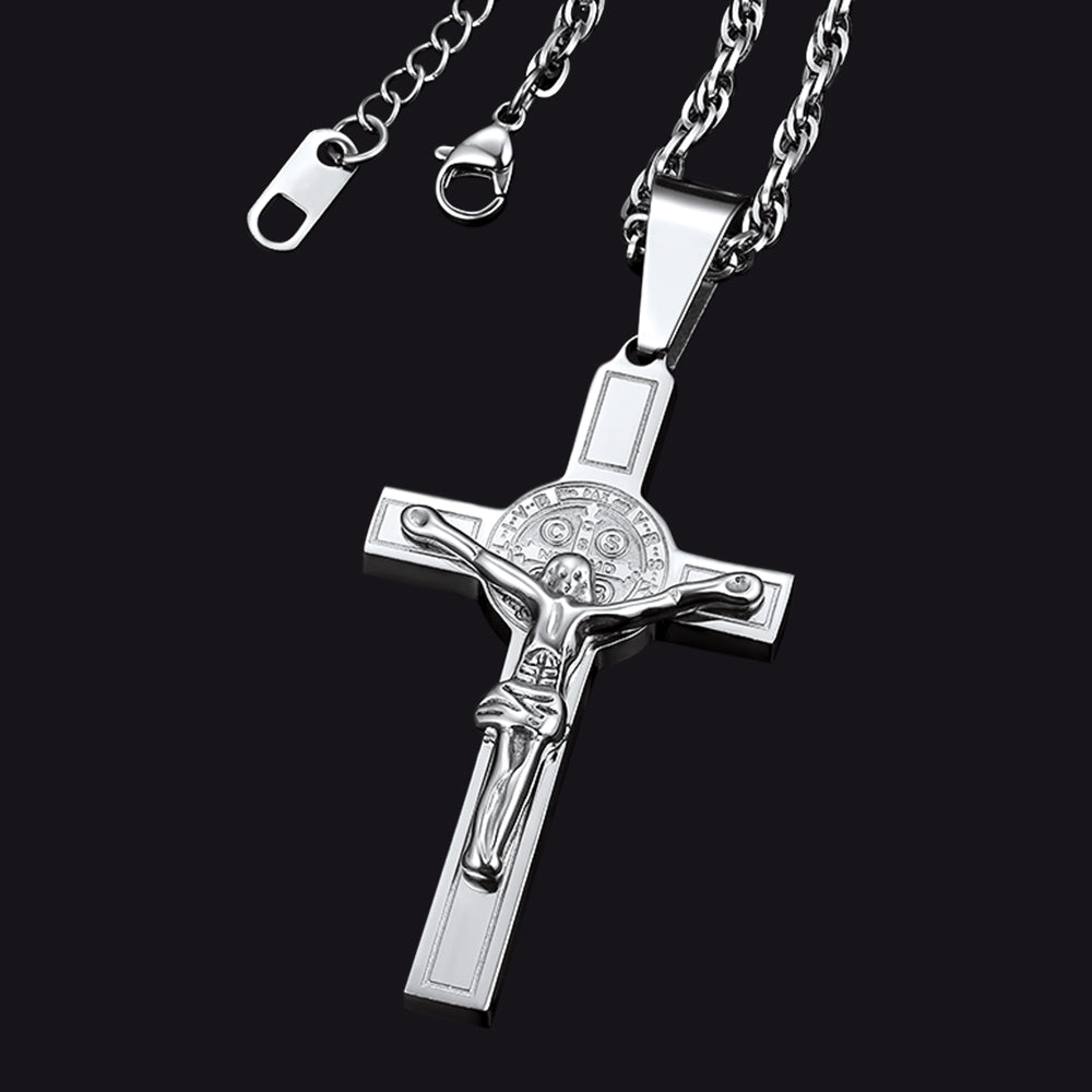 FaithHeart Catholic Saint Benedict Crucifix Cross Necklace For Men FaithHeart