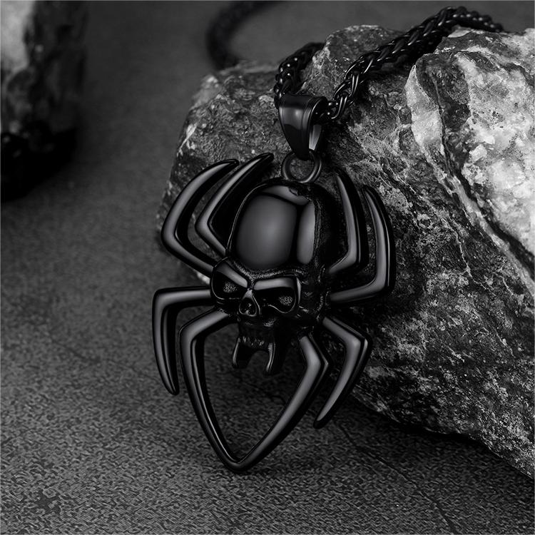 FaithHeart Gothic Skull Spider Necklace For Men Stainless Steel FaithHeart