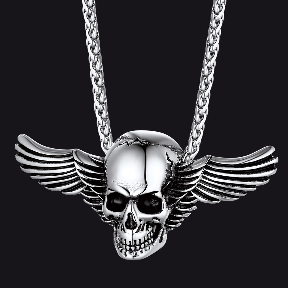 FaithHeart Gothic Skull Necklace With Wing For Men FaithHeart