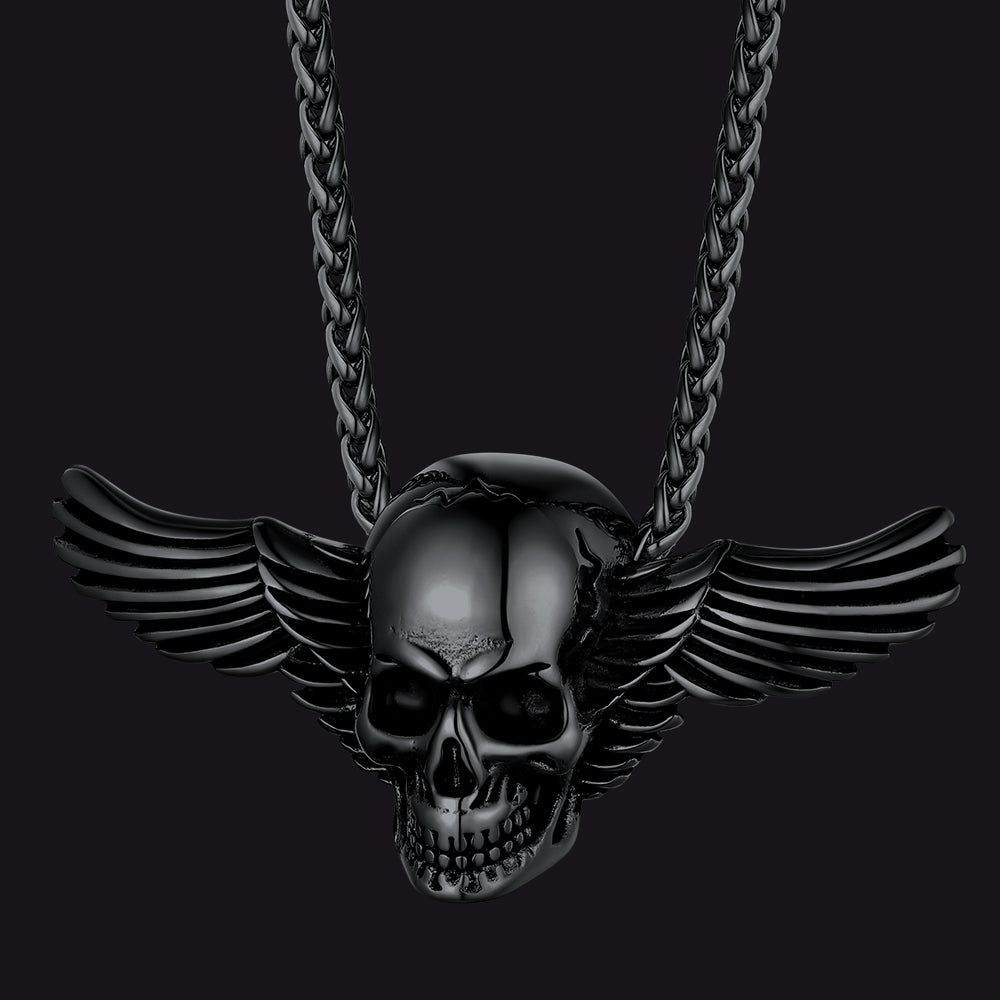 FaithHeart Gothic Skull Necklace With Wing For Men FaithHeart