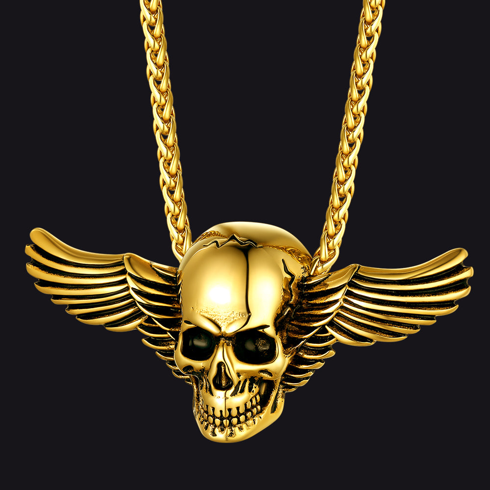 FaithHeart Gothic Skull Necklace With Wing For Men FaithHeart