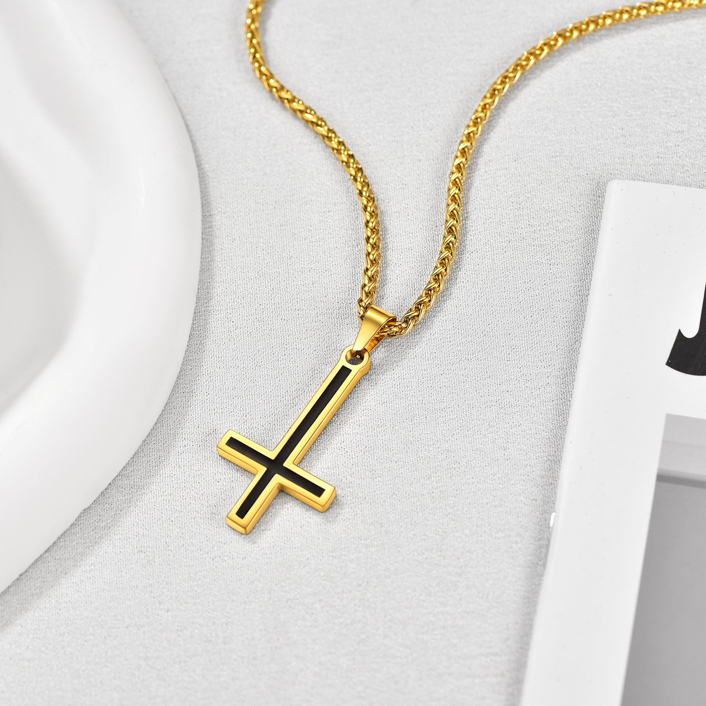 FaithHeart Upside Down Enamel Cross Necklace Satanic Jewelry FaithHeart Jewelry
