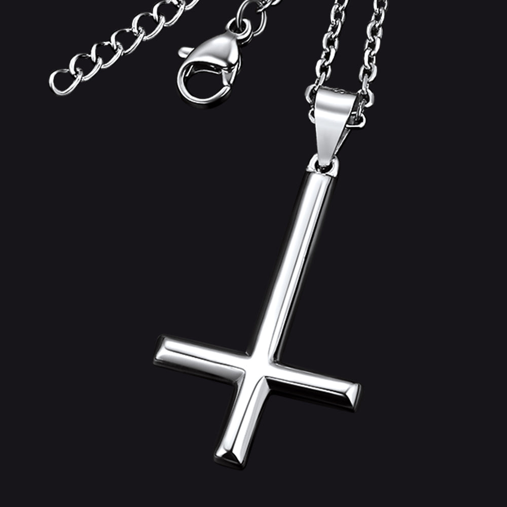 FaithHeart 925 Sterling Silver Upside Down Cross Necklace for Men FaithHeart