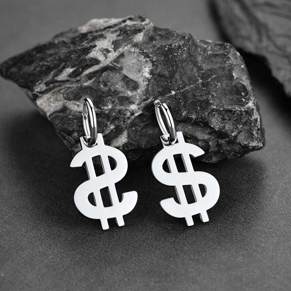FaithHeart Dollar Sign Earrings Dangle Hoop Earrings for Men FaithHeart
