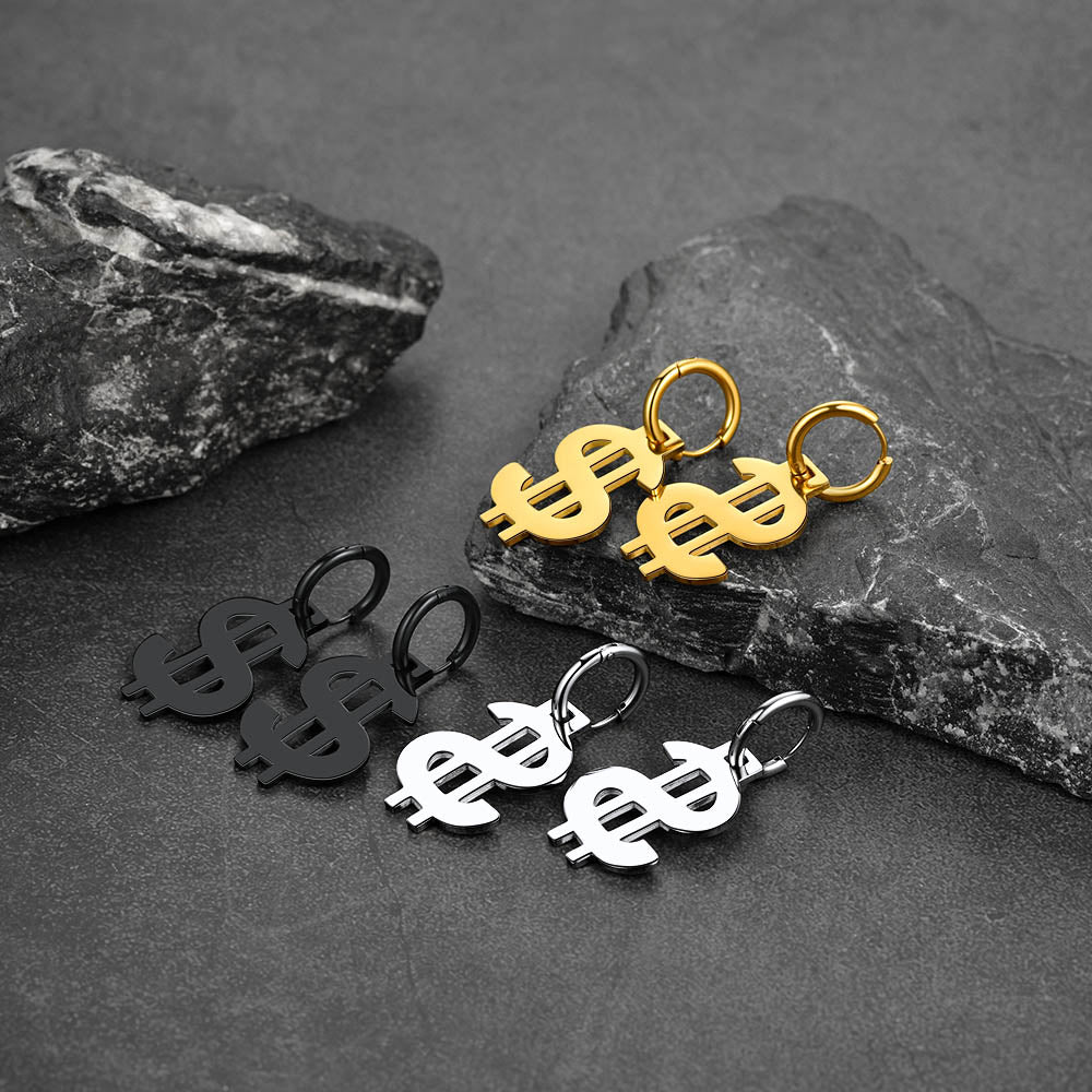 FaithHeart Dollar Sign Earrings Dangle Hoop Earrings for Men FaithHeart