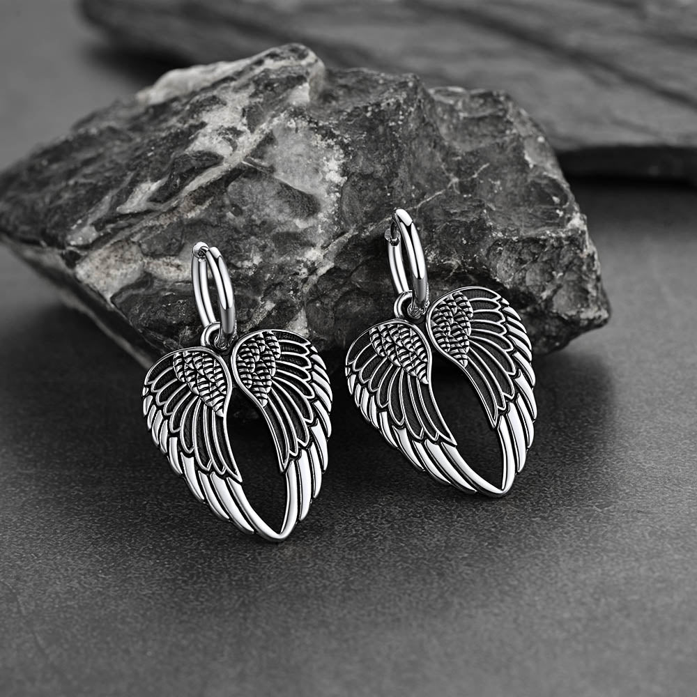 FaithHeart Men's Angel Wing Hoop Earrings Stainless Steel FaithHeart