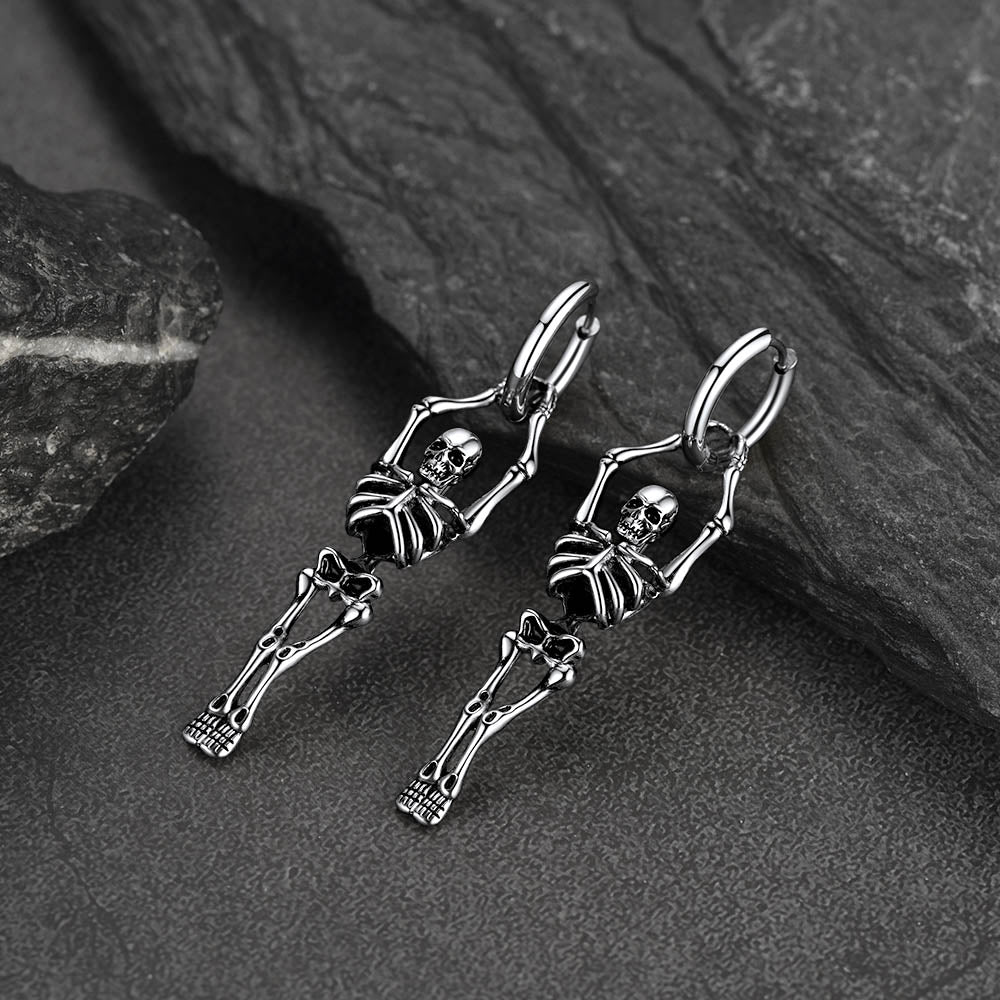 FaithHeart Gothic Skull Skeleton Dangle Earrings Stainless Steel for Men FaithHeart