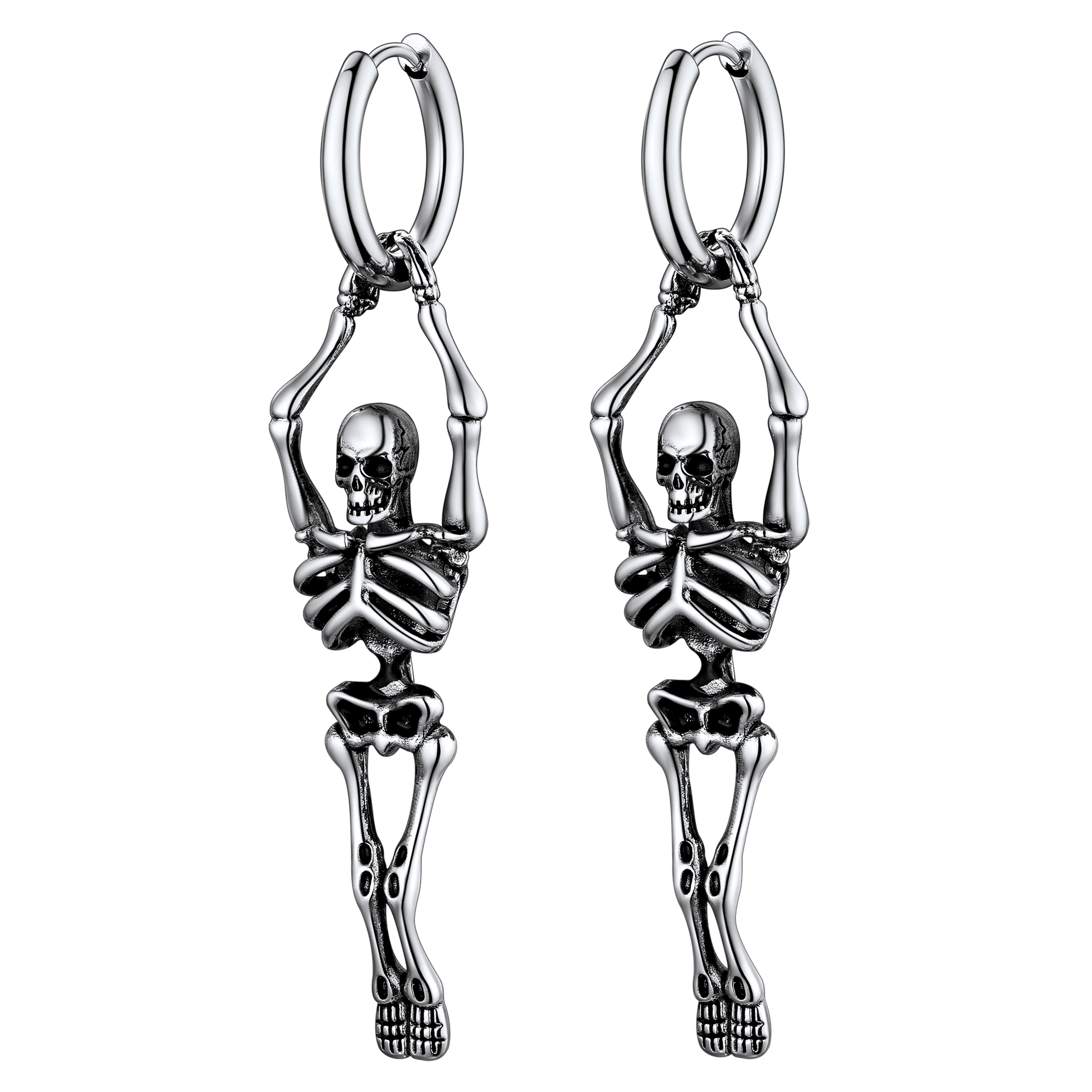 FaithHeart Gothic Skull Skeleton Dangle Earrings Stainless Steel for Men FaithHeart