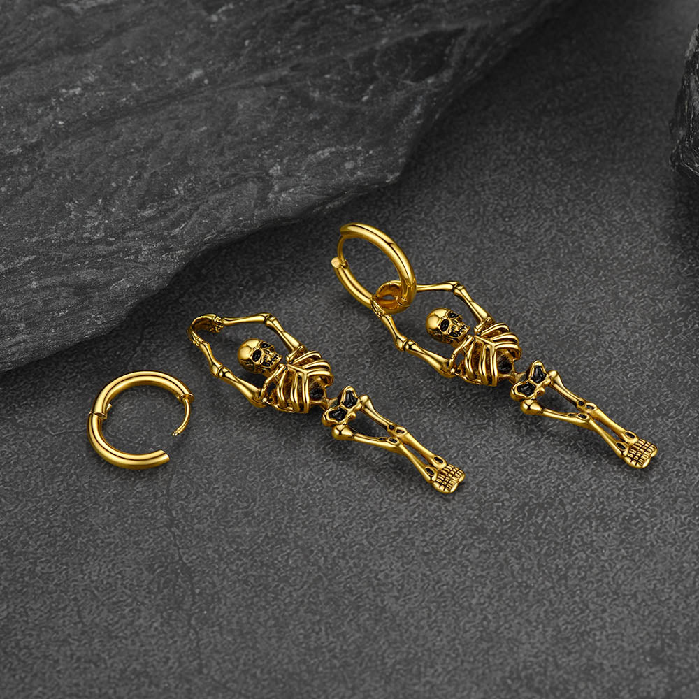 FaithHeart Gothic Skull Skeleton Dangle Earrings Stainless Steel for Men FaithHeart