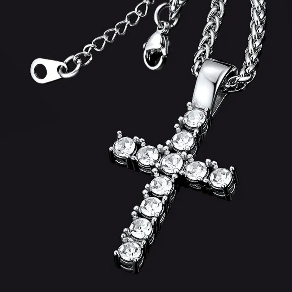 FaithHeart Cubic Zirconia Cross Necklace Pendant for Men/Women FaithHeart