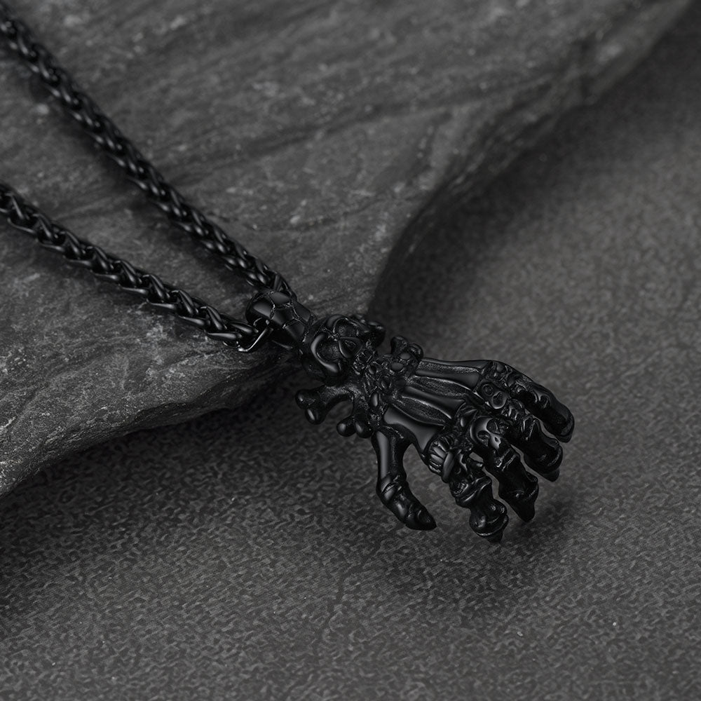 FaithHeart Gothic Skeleton Hand Pendant Necklace Claw Vintage Necklace FaithHeart
