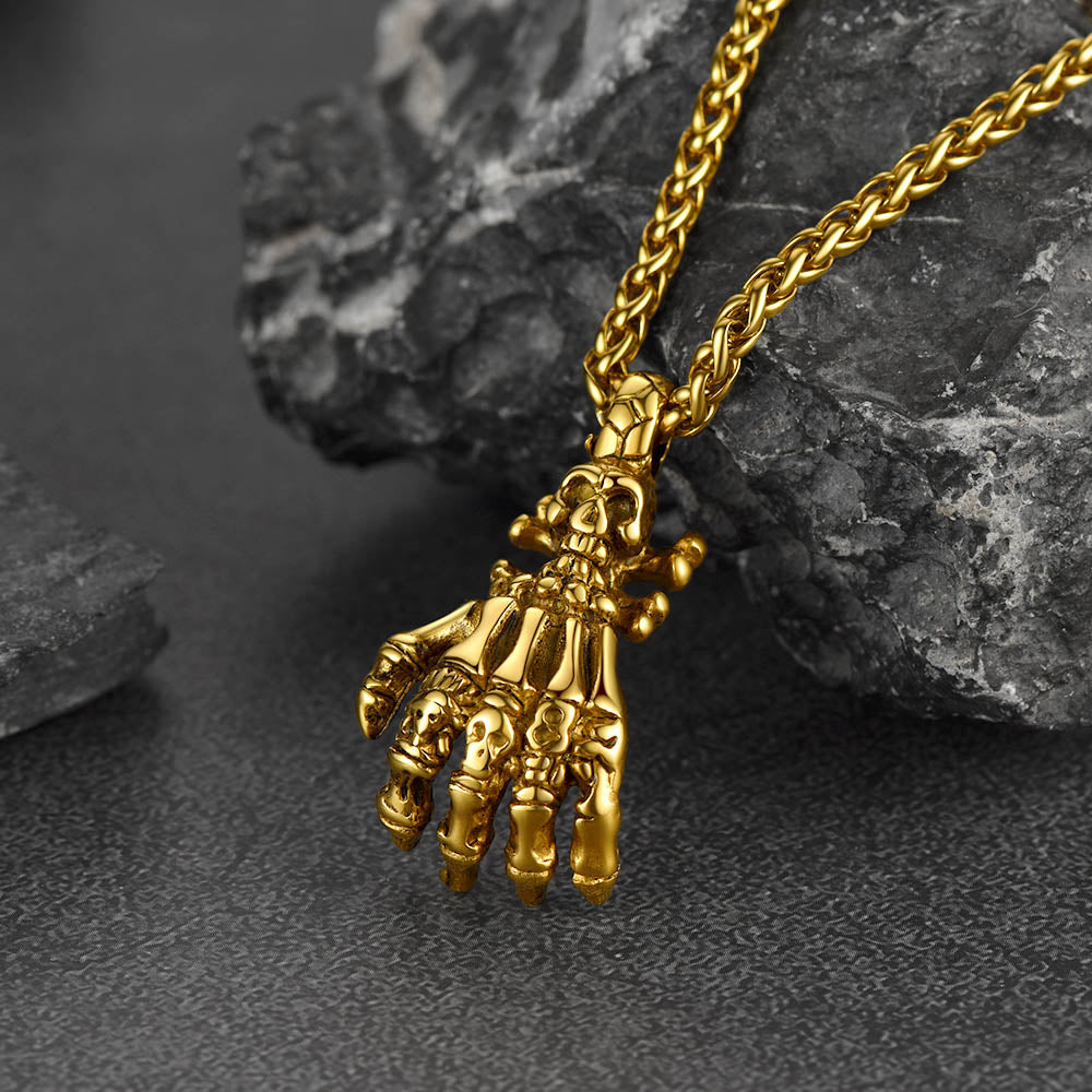 FaithHeart Gothic Skeleton Hand Pendant Necklace Claw Vintage Necklace FaithHeart