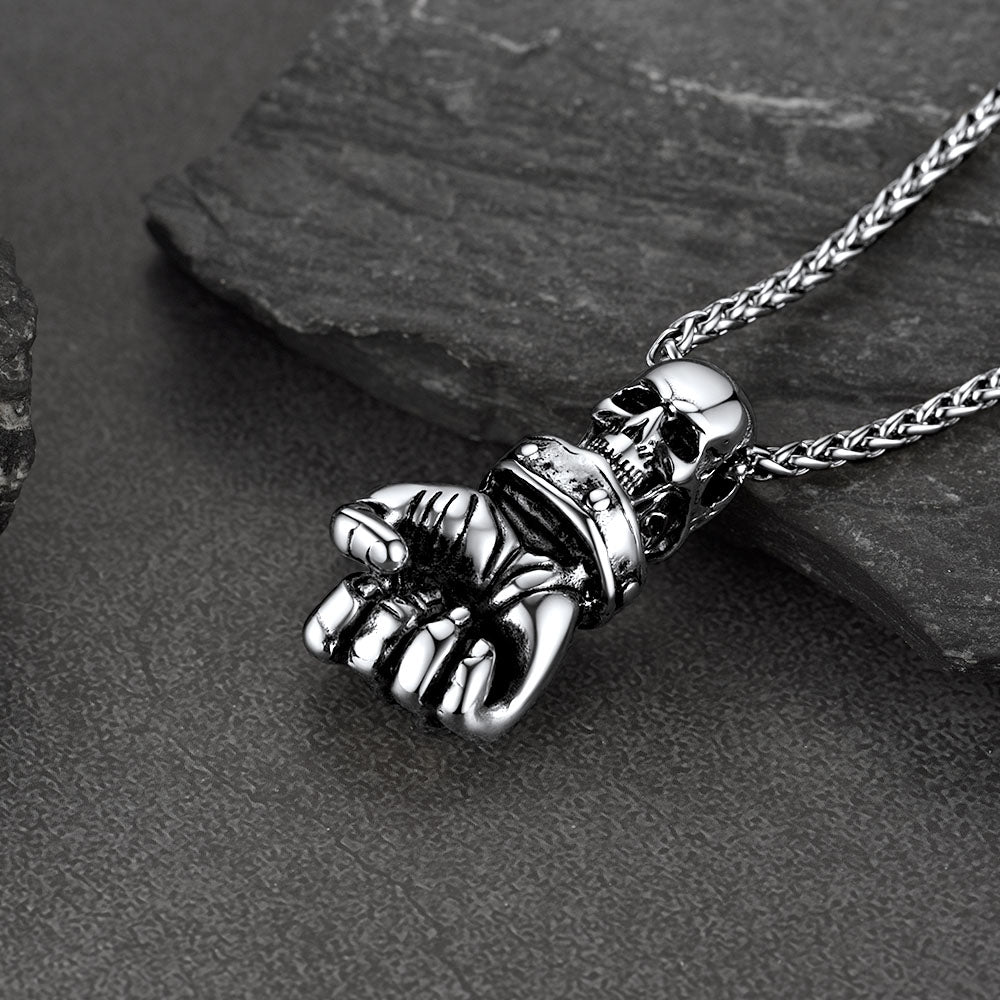 FaithHeart Skull Fist Pendant Necklace Stainless Steel Vintage Gothic Necklace FaithHeart