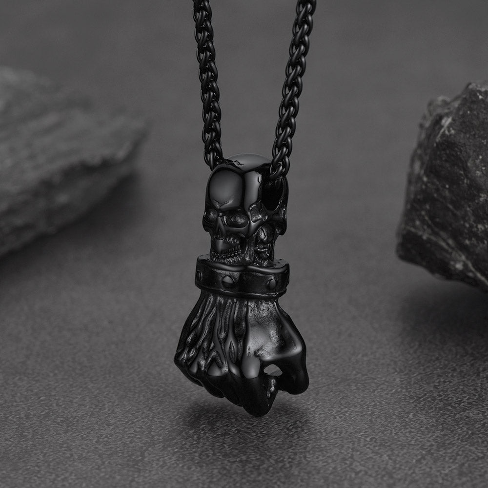 FaithHeart Skull Fist Pendant Necklace Stainless Steel Vintage Gothic Necklace FaithHeart