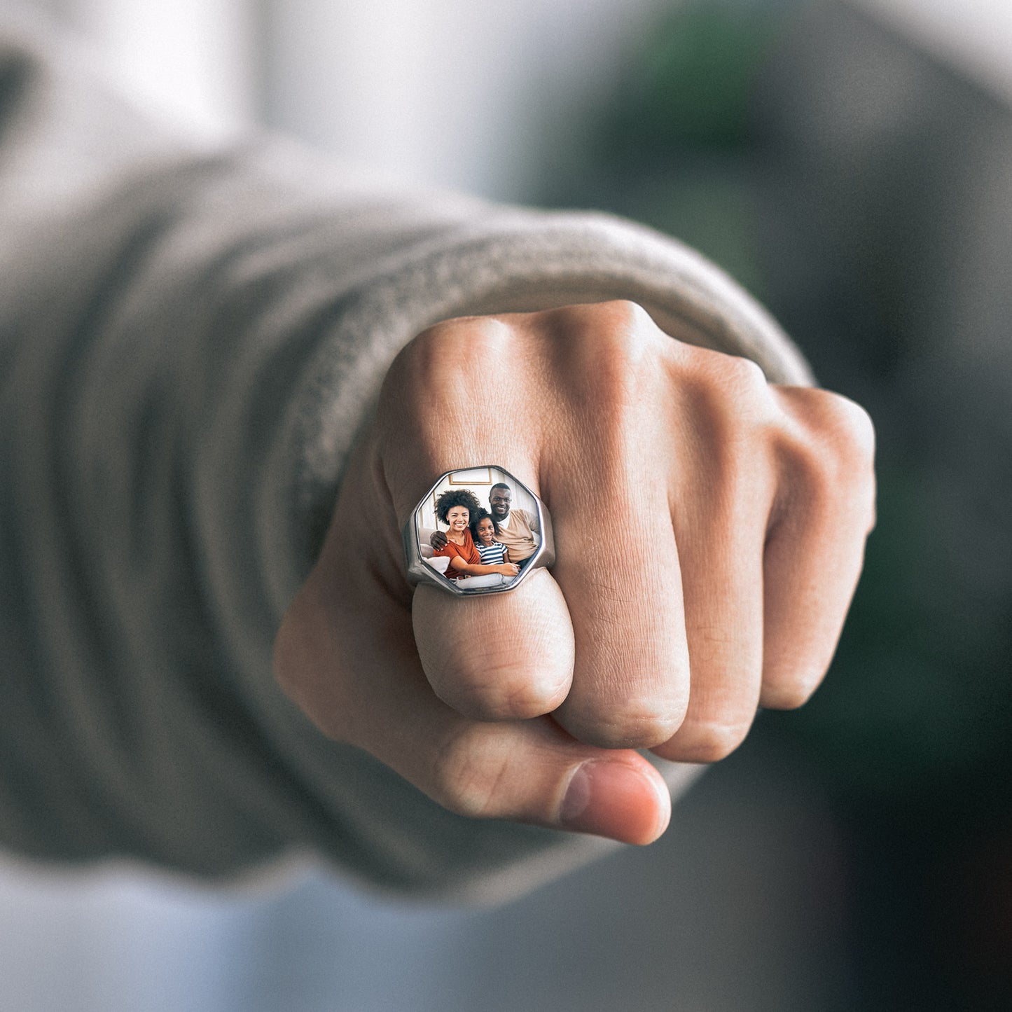 FaithHeart Personalized Octagon Signet Ring with Photo for Men FaithHeart