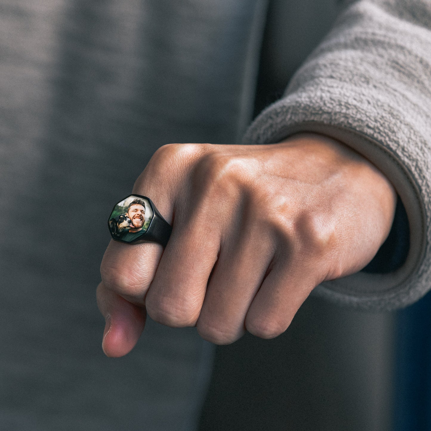 FaithHeart Personalized Octagon Signet Ring with Photo for Men FaithHeart