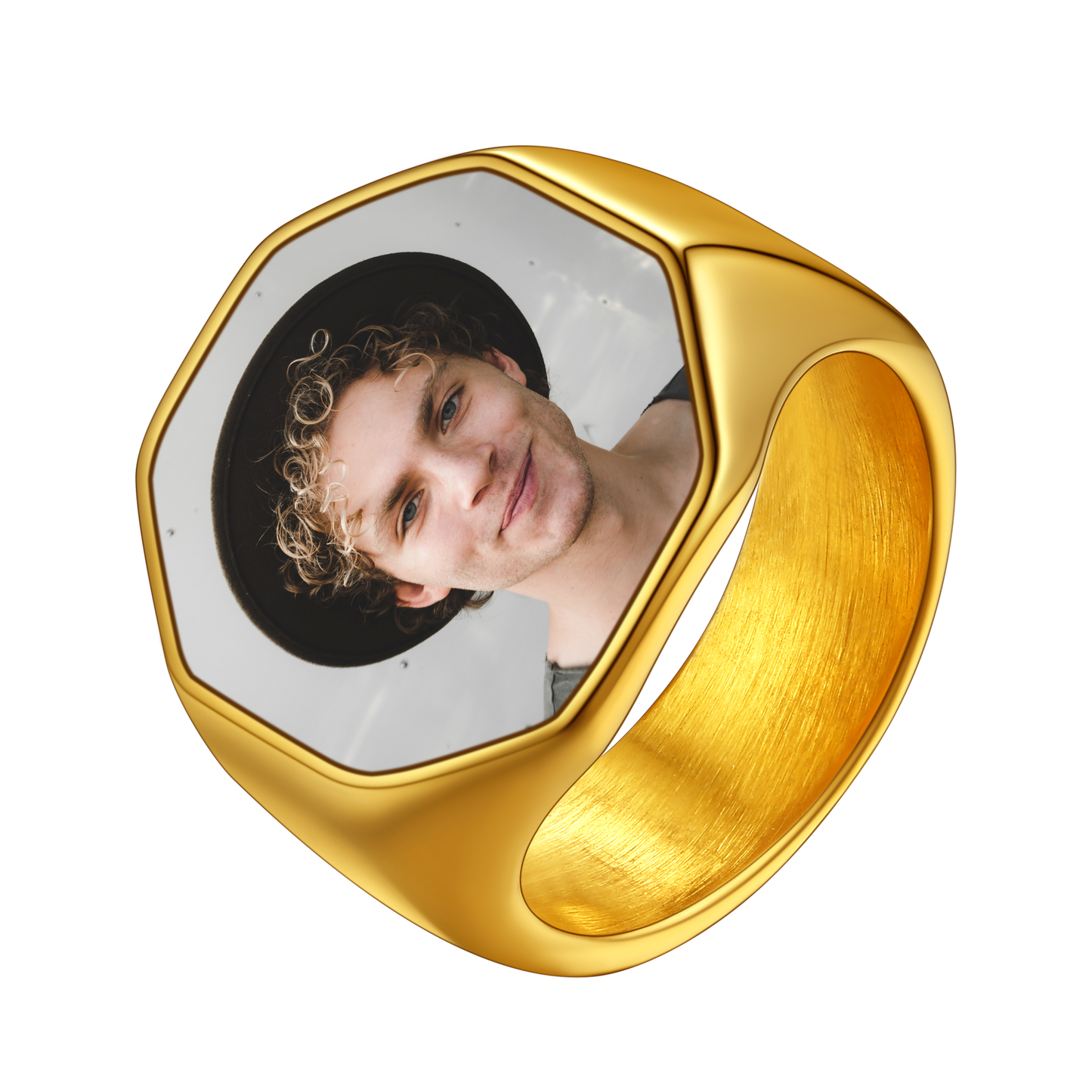 FaithHeart Personalized Octagon Signet Ring with Photo for Men FaithHeart