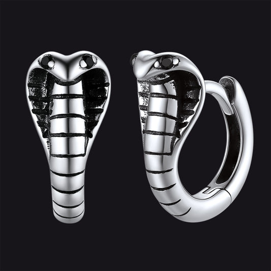FaithHeart Sterling Silver Cobra Snake Huggie Hoop Earrings For Men FaithHeartimg