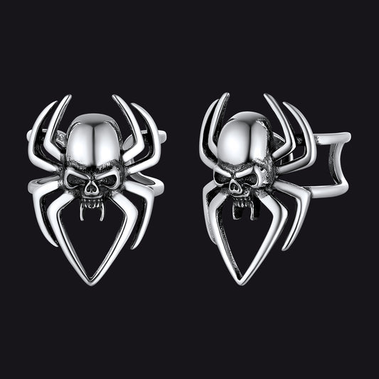 FaithHeart Sterling Silver Spider Skull Ear Cuff Earrings For Men FaithHeart