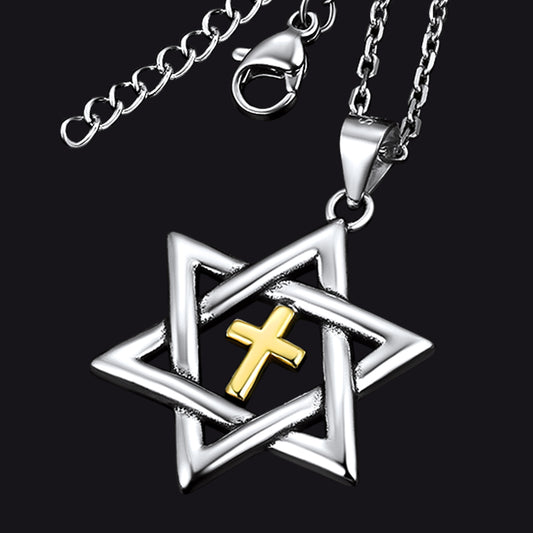 FaithHeart Sterling Silver Star of David With Cross Necklace for Men FaithHeartimg