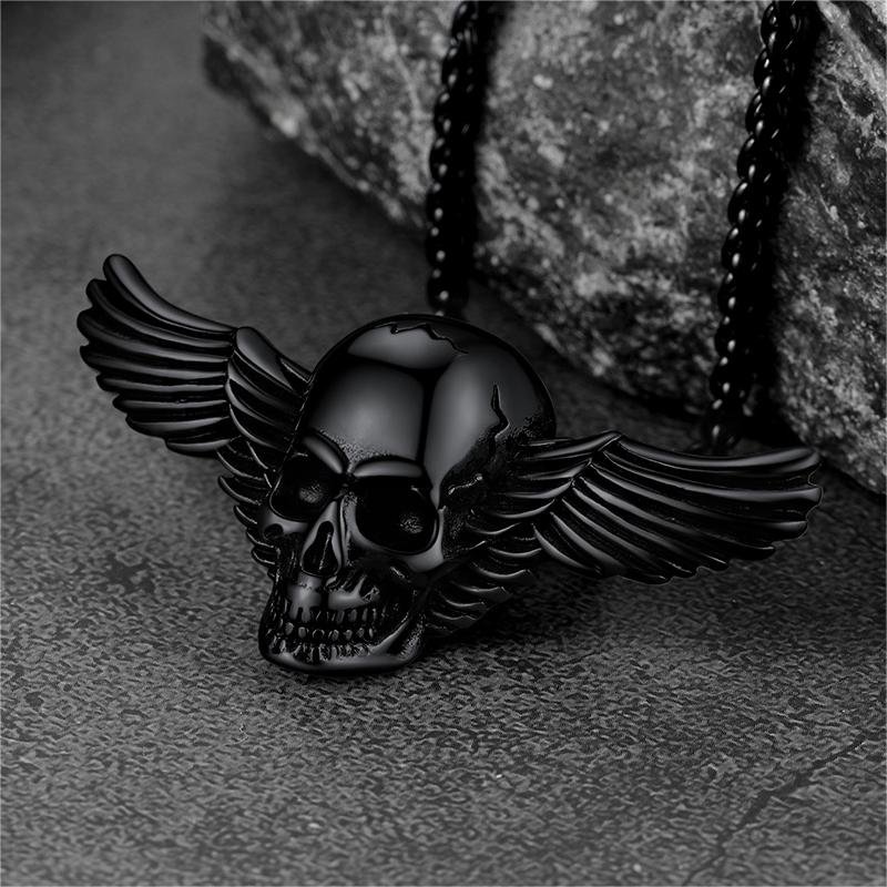 FaithHeart Gothic Skull Necklace With Wing For Men FaithHeart