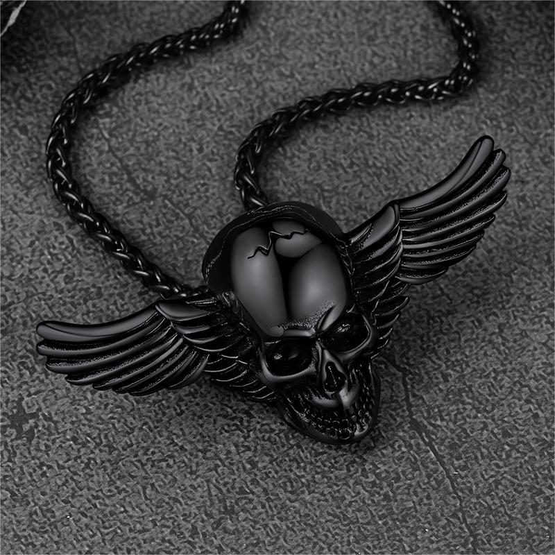 FaithHeart Gothic Skull Necklace With Wing For Men FaithHeart