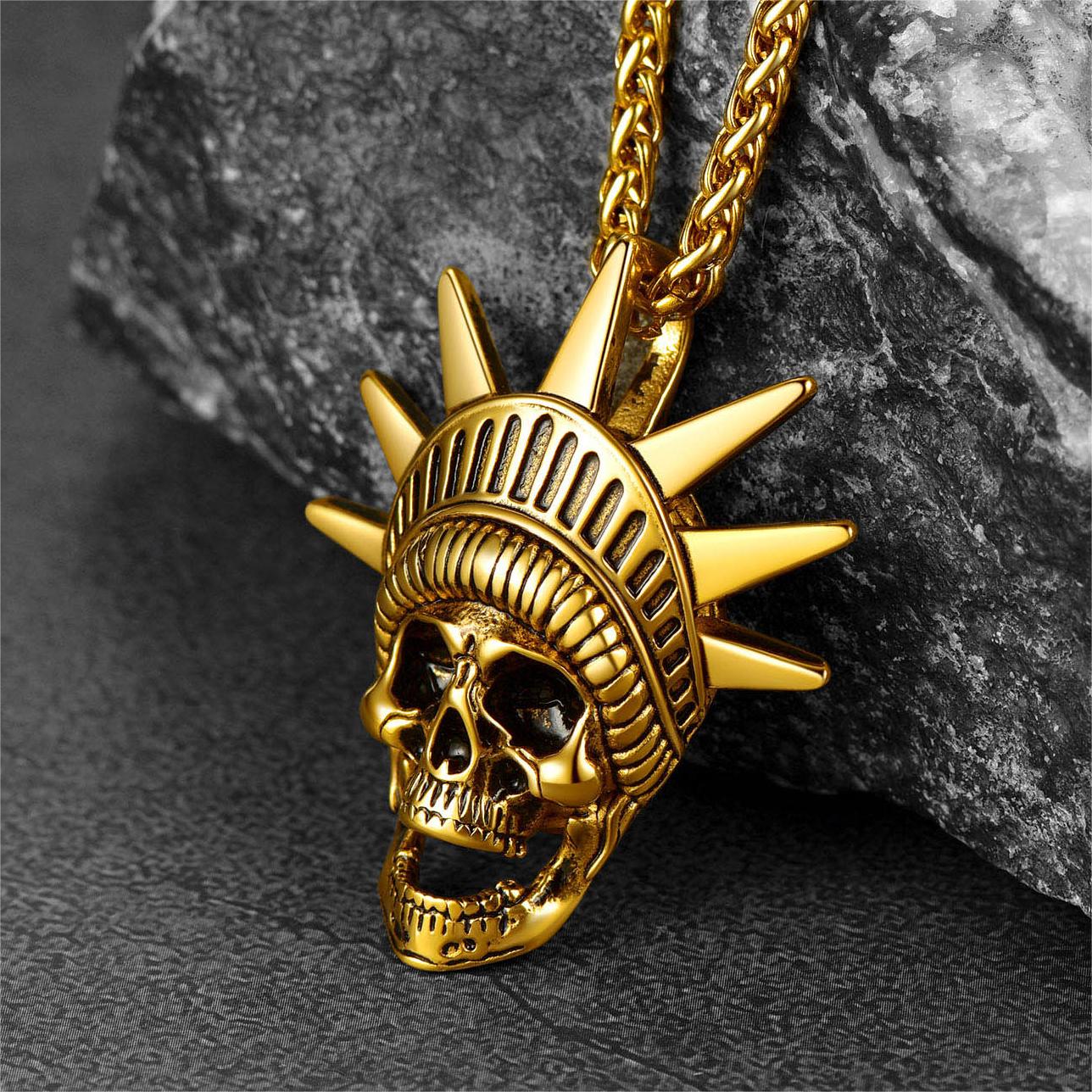FaithHeart Gothic Statue of Liberty Skull Necklace For Men FaithHeart