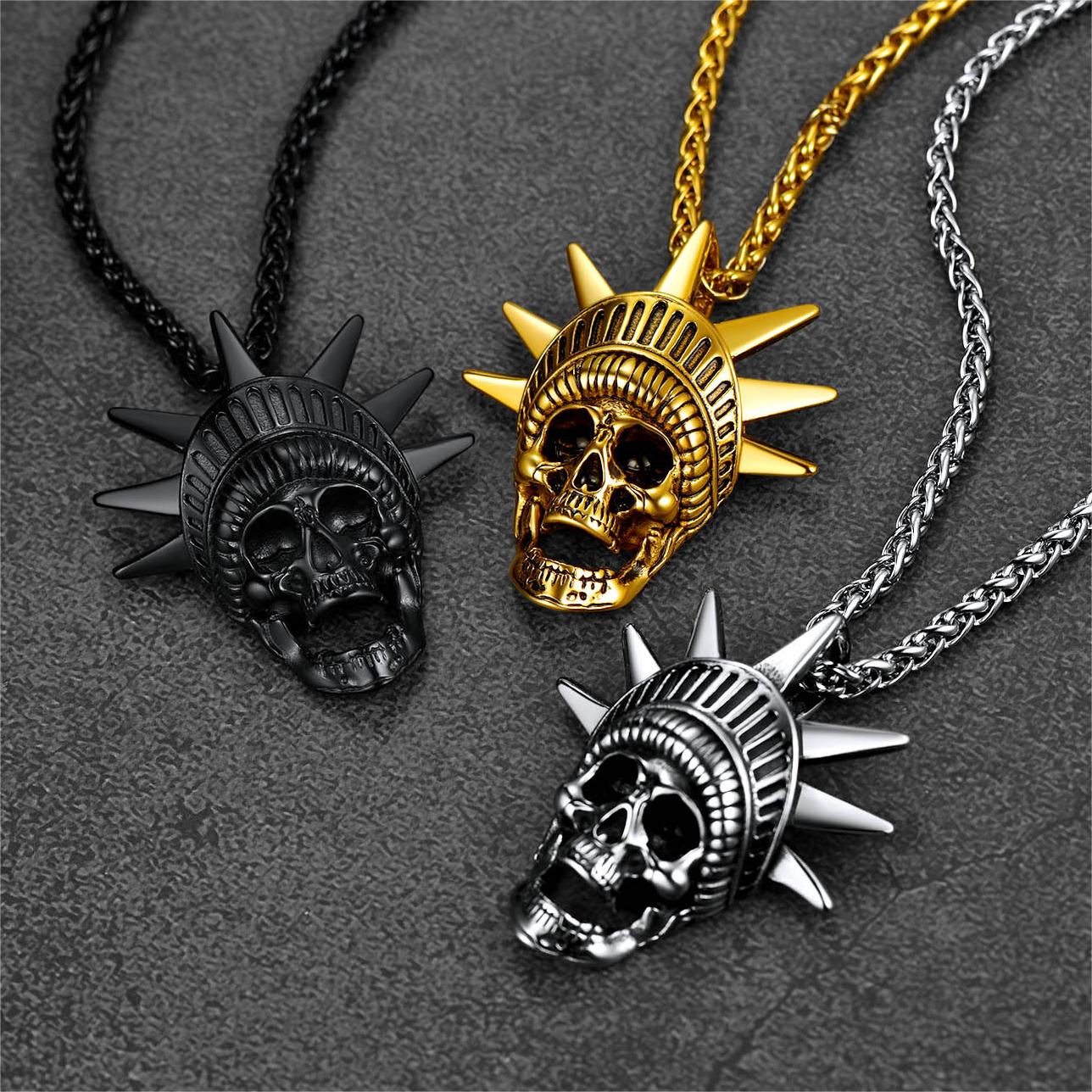 FaithHeart Gothic Statue of Liberty Skull Necklace For Men FaithHeart