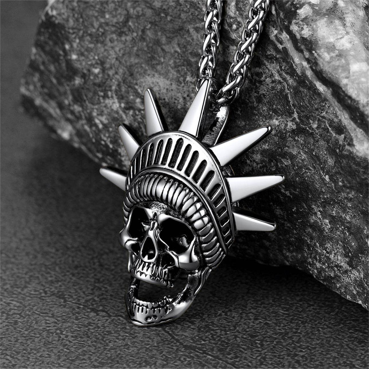 FaithHeart Gothic Statue of Liberty Skull Necklace For Men FaithHeart