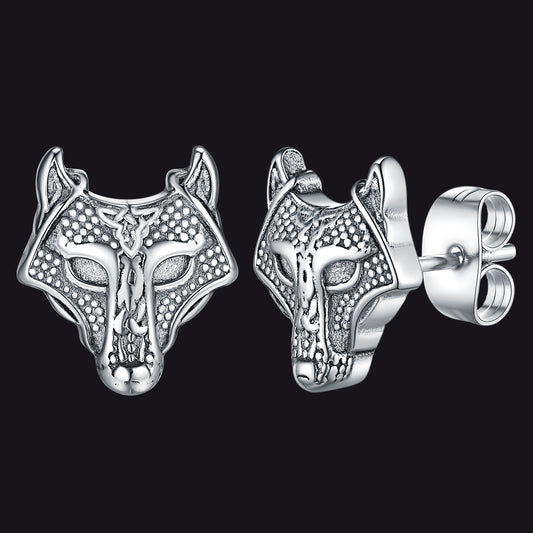 FaithHeart Viking Wolf Stud Earrings for Men Stainless Steel FaithHeartimg