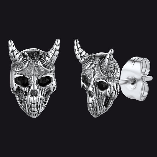 FaithHeart Satanic Goat Skull Stud Earrings For Men FaithHeart