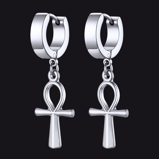 FaithHeart Ankh Cross Huggie Hoop Earrings for Men FaithHeartimg