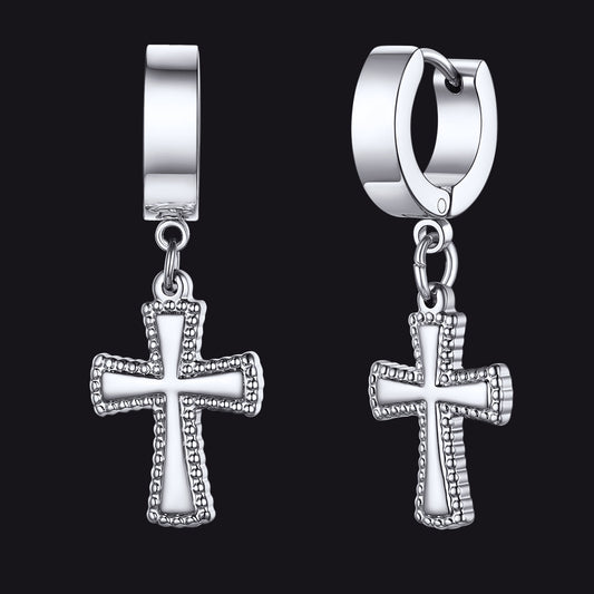 FaithHeart Cross Dangle Hoop Earrings For Men FaithHeartimg