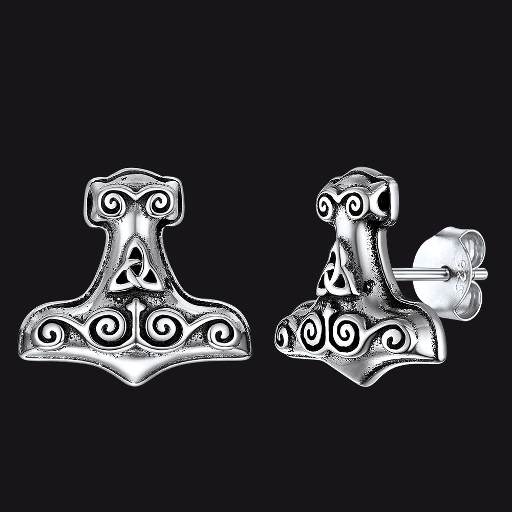 FaithHeart Viking Thor's Hammer Stud Earrings in Sterling Silver For Men FaithHeart