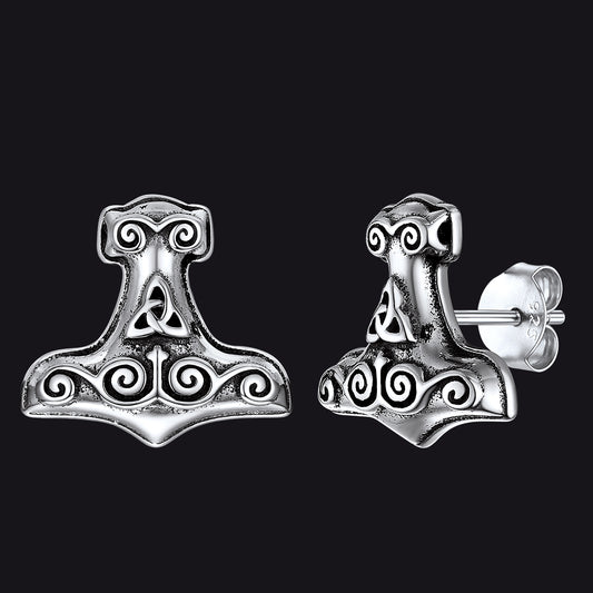 FaithHeart Viking Thor's Hammer Stud Earrings in Sterling Silver For Men FaithHeartimg