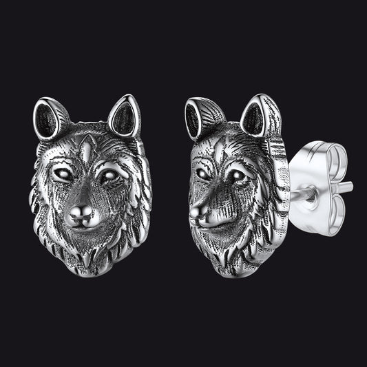 FaithHeart Norse Viking Wolf Stud Earrings For Men FaithHeart