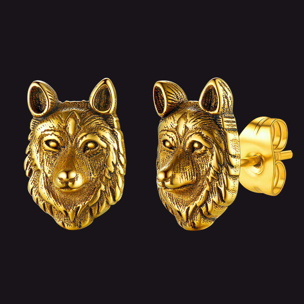 FaithHeart Norse Viking Wolf Stud Earrings For Men FaithHeart