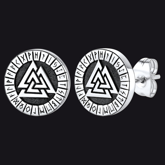 FaithHeart Viking Valknut Black Stud Earrings For Men With Runes FaithHeartimg